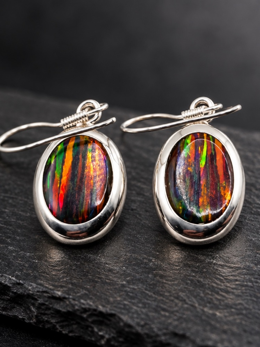 Sterling Silver Multicolor Fire Opal Drop Earrings